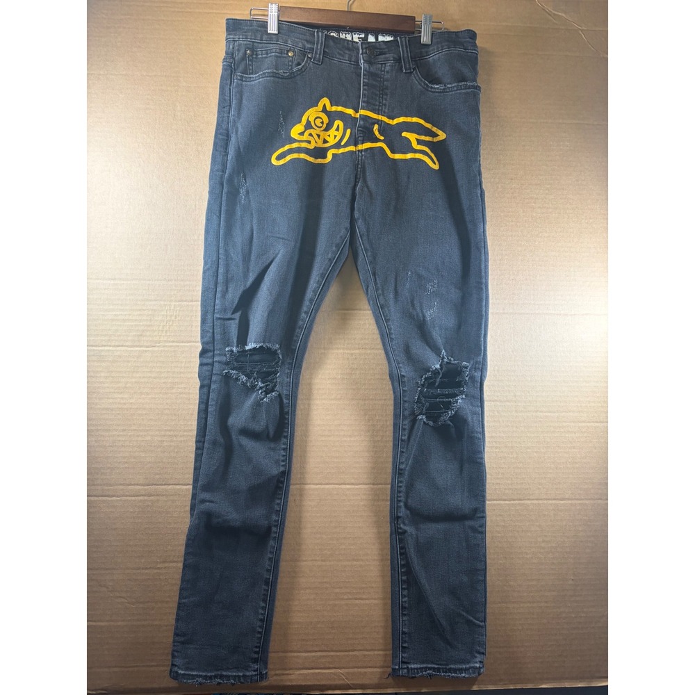 Icecream Running Dog Jeans Mens 32x30 Black Distressed Stretch Denim BBC IC